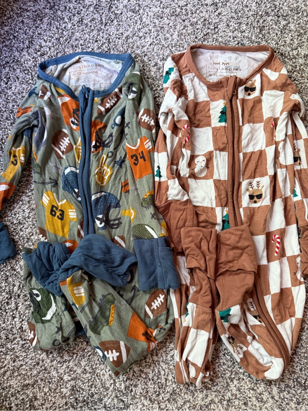 Little Sleepies Green Football & Brown Check Holiday Footie Set